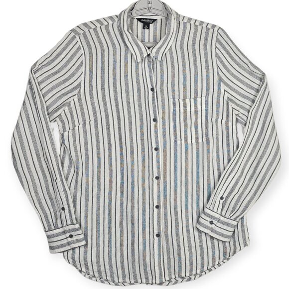 Lucky Brand Tops - 🛍️ Lucky Brand Stripe Button-Down Shirt - Women's Medium - Linen Blend